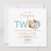 Invitation Douce Citrouille Bleue a Deux Ans Fête Rustique Fl (Devant)