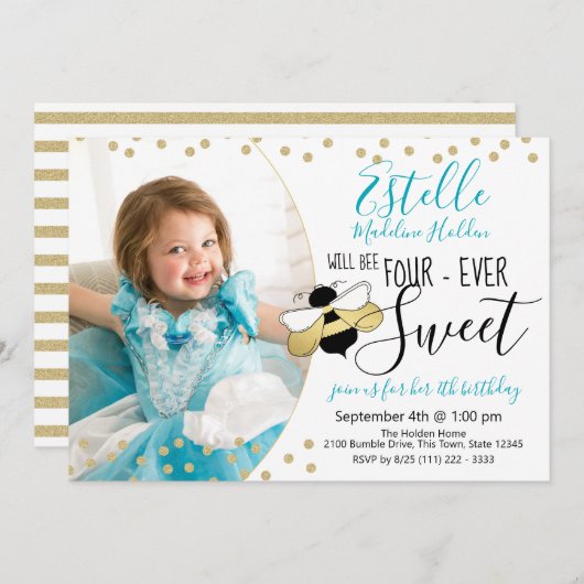 Invitation Douce comme peut Beth Quart Anniversaire Photo (Devant / Derrière)