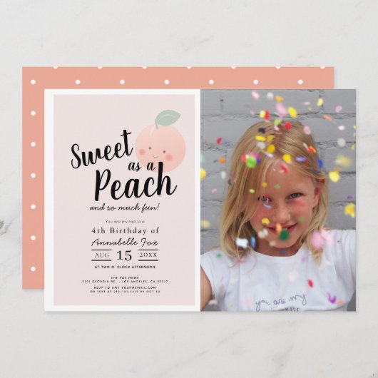 Invitation Douce comme une Pêche Photo de fille mignonne Anni (Devant / Derrière)