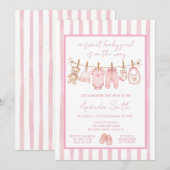 Invitation Douce Corde à Linge Suspendue Rustique Rose Fête d (Devant / Derrière)