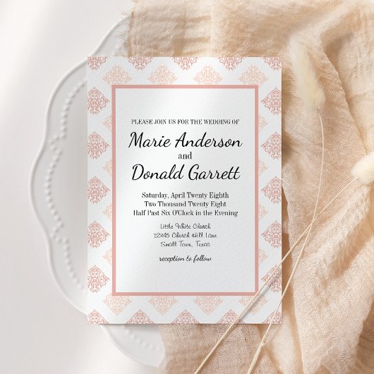 Invitation Douce Damassé Rose Pêche