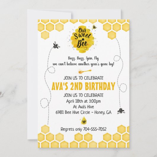 Invitation douce d'anniversaire d'abeille (Devant)