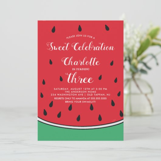 Invitation douce d'anniversaire de pastèque de (Debout devant)