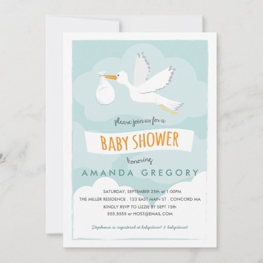 Invitation douce de baby shower de cigogne de la (Devant)