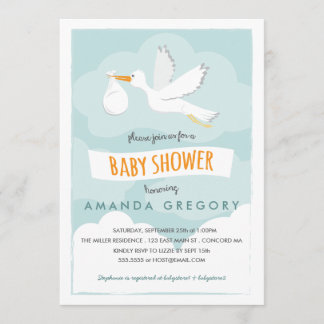 Invitation douce de baby shower de cigogne de la