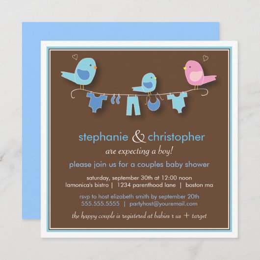 Invitation douce de baby shower de couples de (Devant / Derrière)