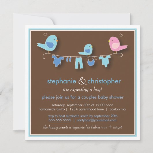 Invitation douce de baby shower de couples de (Devant)