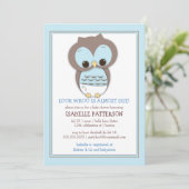 Invitation douce de baby shower de garçon de hibou (Debout devant)