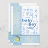 Invitation douce de baby shower de ruban bleu de (Devant / Derrière)