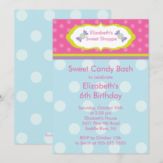 Invitation douce de fête d'anniversaire de (Devant / Derrière)