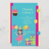 Invitation douce de fête d'anniversaire de fille (Devant / Derrière)
