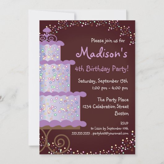 Invitation douce de fête d'anniversaire de gâteau (Devant)