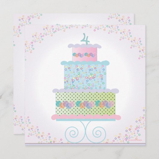 Invitation douce de fête d'anniversaire de gâteau (Devant / Derrière)