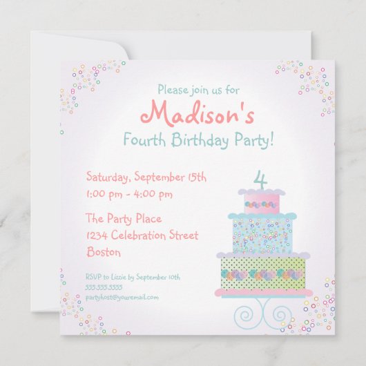 Invitation douce de fête d'anniversaire de gâteau (Dos)