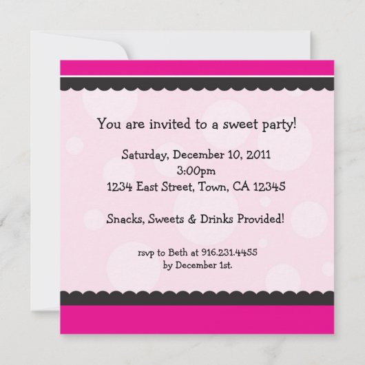 Invitation douce de partie de sucrerie et de petit (Dos)