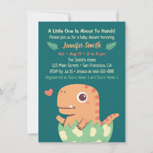 Invitation Douce Dinosaure Orange Éclos d'un Œuf Baby Shower