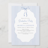 Invitation Douce Diplômée Bleue à Rayures et à Nœud (Devant)