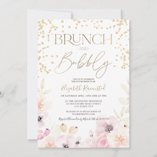 Invitation Douce douche de mariée bulles brunch aquarelle flo (Devant)