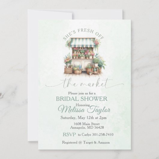 Invitation Douce douche nuptiale fraîche du marché (Devant)