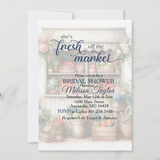 Invitation Douce douche nuptiale fraîche du marché (Devant)