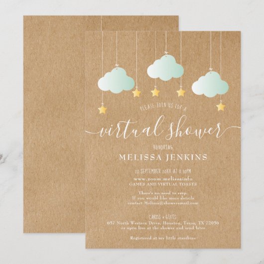 Invitation Douce Douche Virtuelle En Ligne Par La Poste (Devant / Derrière)