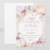 Invitation Douce eau-forte de citrouille violette pour une ba (Devant / Derrière)