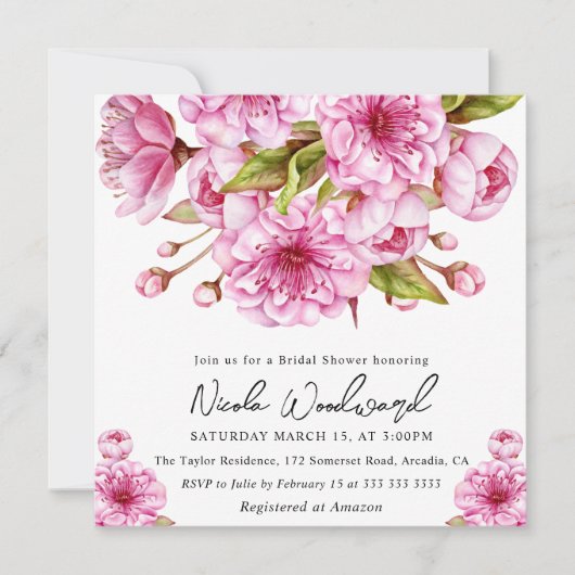 Invitation Douce eau printemps floraison de cerisier mariage (Devant)