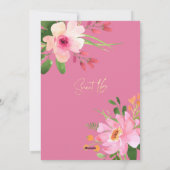 Invitation Douce Écriture Dorée Script Rose Floral Aquarelle (Dos)