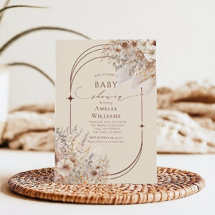 Invitation Douce Élégance Bohème Arch Floral Beige Baby Showe