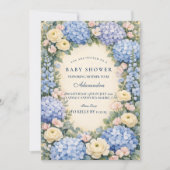 Invitation Douce Élégance de Baby Shower aux Hortensias Bleus (Devant)
