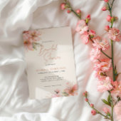 Invitation Douce Élégance Florale Rose Script Fête de Mariage