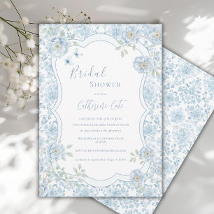 Invitation Douce Élégante Florale Bleue pour une Baby Shower