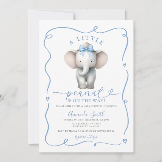 Invitation Douce Éléphant à l'Arc Bleu Fête de Naissance Caca (Devant)