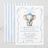 Invitation Douce Éléphant à l'Arc Bleu Fête de Naissance Caca (Devant / Derrière)
