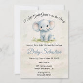 Invitation Douce Éléphant Bleu Garçon Baby Shower (Devant)