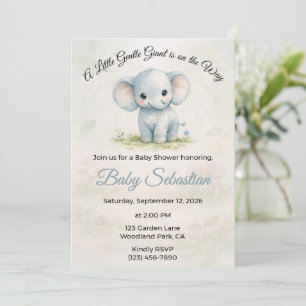 Invitation Douce Éléphant Bleu Garçon Baby Shower