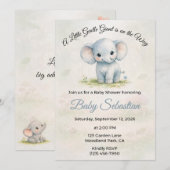 Invitation Douce Éléphant Bleu Garçon Baby Shower (Devant / Derrière)