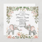 Invitation Douce Éléphant Floral Aquarelle Baby Shower (Devant / Derrière)