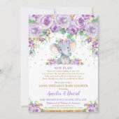 Invitation Douce éléphant floral violet Fête de bébé par la p (Devant)
