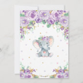 Invitation Douce éléphant floral violet Fête de bébé par la p (Dos)