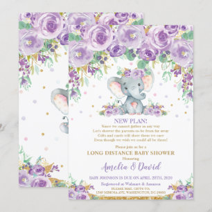 Invitation Douce éléphant floral violet Fête de bébé par la p