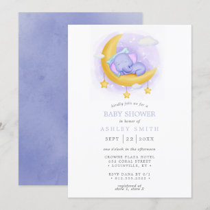 Invitation Douce Éléphant Lune Aquarelle Baby Shower