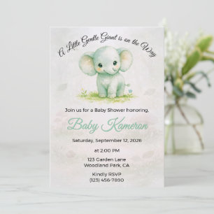 Invitation Douce Éléphant Vert Mignon Baby Shower Neutre