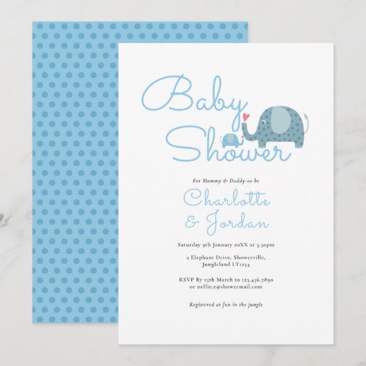 Invitation Douce Éléphants à Points Bébé Shower / Sprinkle (Devant / Derrière)