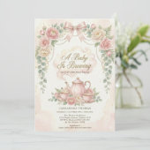 Invitation Douce Est Brewing Blush Floral Baby Shower Tea (Debout devant)