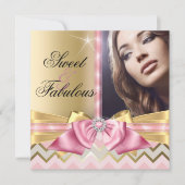 Invitation Douce et Fabuleuse Chevron Anniversaire en Or Rose (Devant)