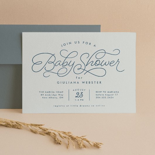 Invitation Douce et mignonne baby shower bleue simple