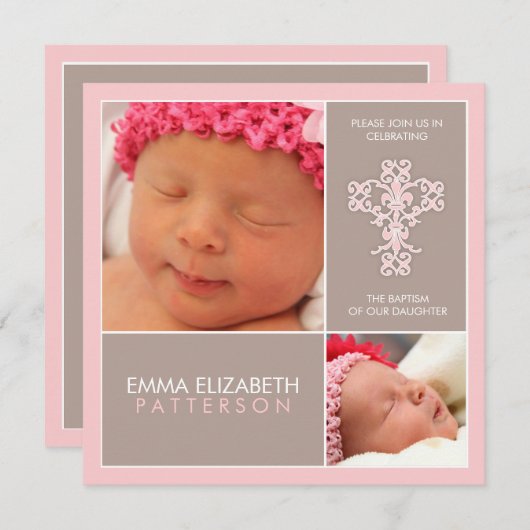 Invitation douce et moderne de bébé de baptême (Devant / Derrière)