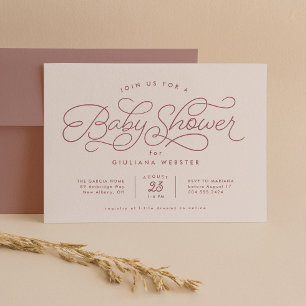 Invitation Douce et simple baby shower rose avec une touche d
