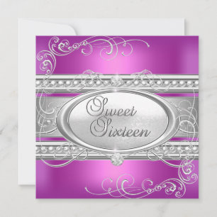 Invitation Douce Fête 16 ans Rose Blanc Perle Argentée 2
